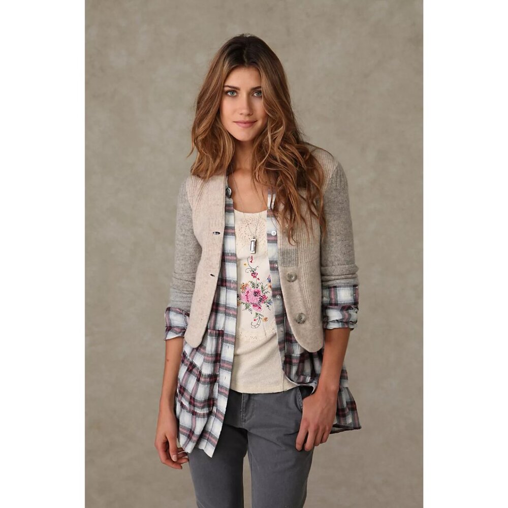Free People We the Free Colorblock Y2K Grey Cream Button Cardigan Size Small